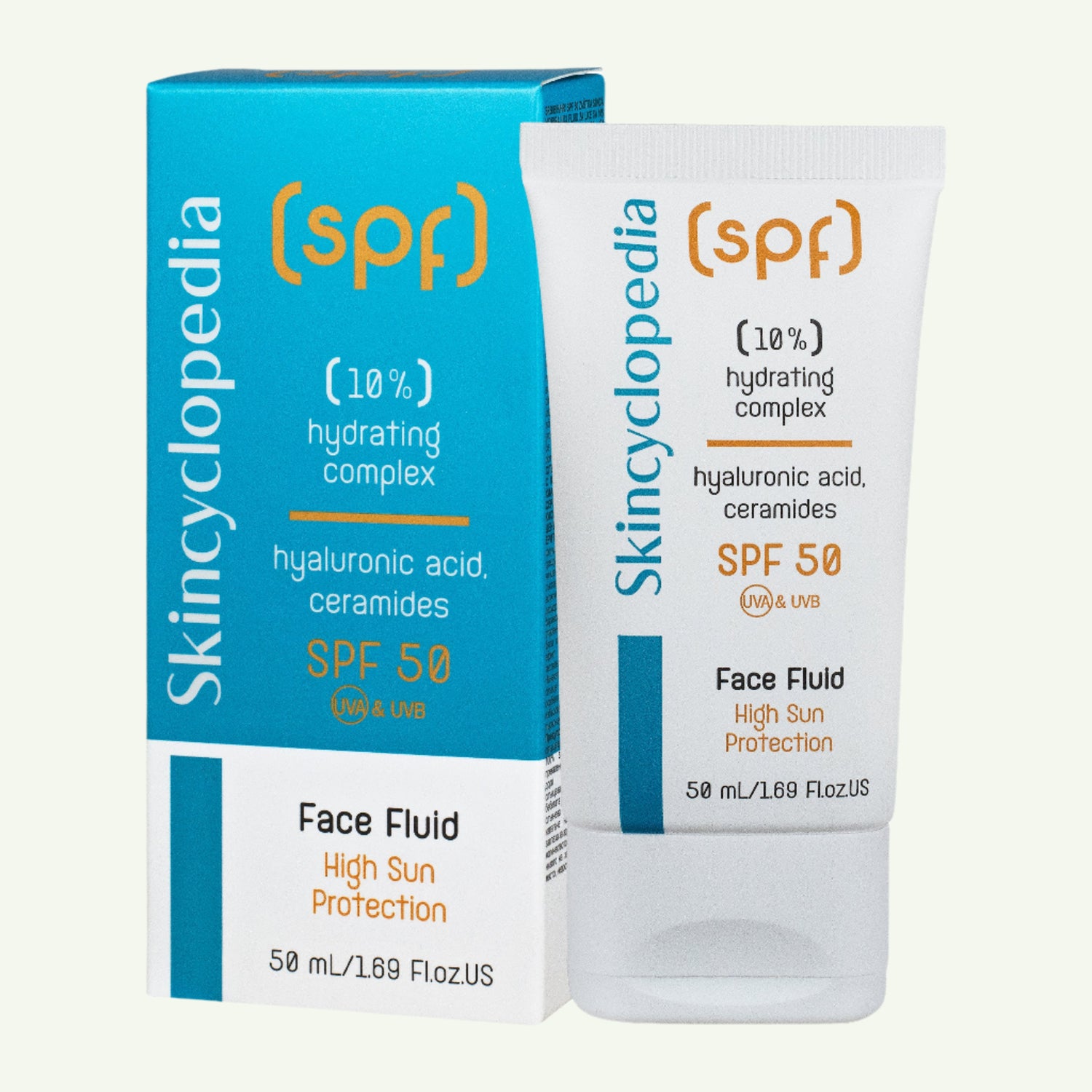 Комплект от 2 броя SPF 50 слънцезащитен флуид за лице с 10% хидратиращ комплекс с хиалуронова киселина, серамиди, полиглутаминова киселина, 50ml
