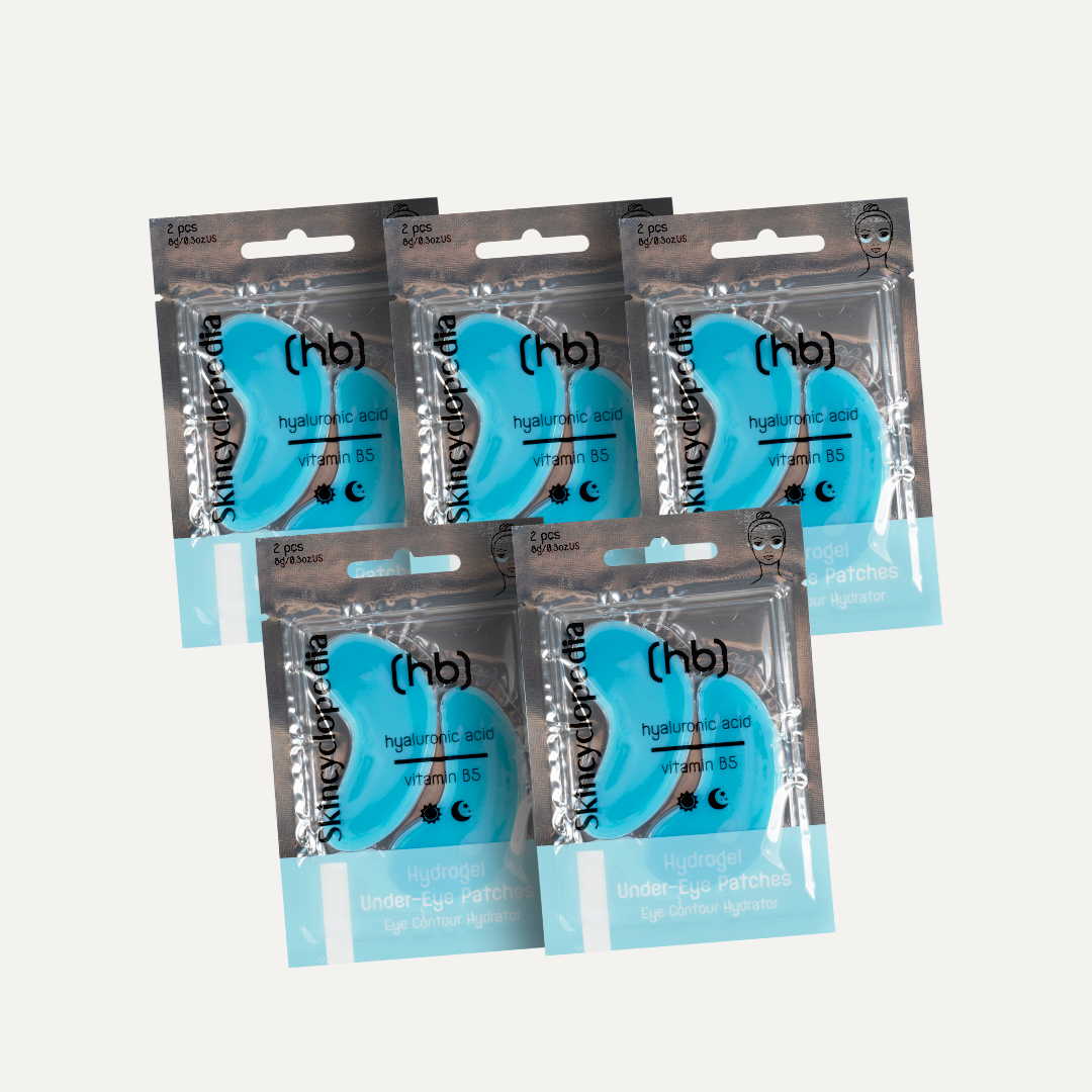 Комплект от 5 броя хидрогел пачове за под очи с хиалуронова киселина, витамин в5, ниацинамид, серамиди и колаген