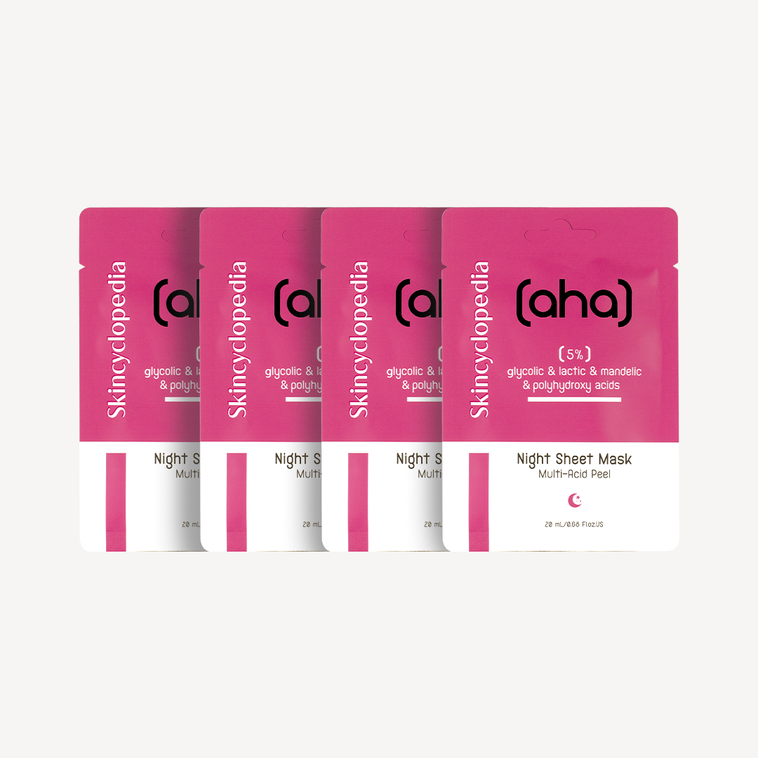 Комплект от 4 броя нощни пилинг маски за лице с гликолова, млечна, бадемова и полихидрокси киселини