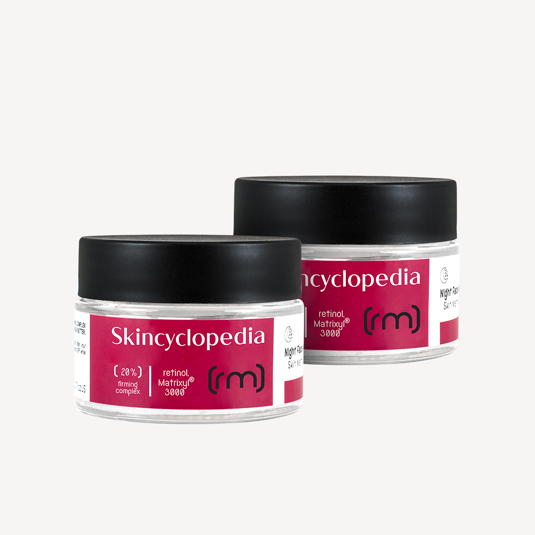 Комплект от 2 броя нощен крем за лице 20% стягащ комплекс от ретинол, MATRIXYL®3000, сквалан, масло от ший и глицерин